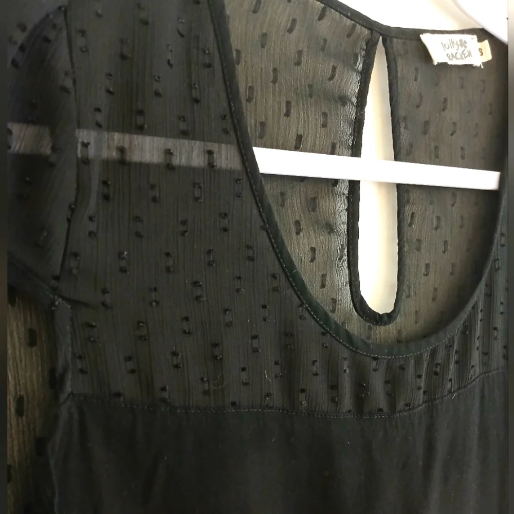 MOLLY BRACKEN Black Swiss Dot Sheer & Jersy  Women's Top Cap slv   Sz S - Picture 3 of 16